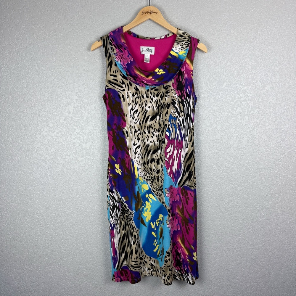 Joseph Ribkoff Animal Floral Sleeveless Dress 8 Dopamine Bright Fun Stretchy - Picture 2 of 9